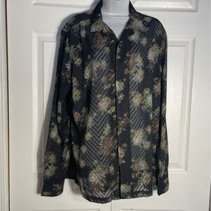 ASOS Design Shirt Women L Black Floral Sheer Button Up Whimsigoth Long Sleeves